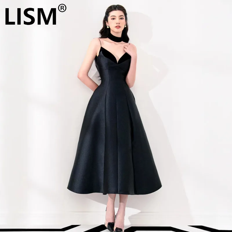 Lism moda feminina vestido de noite camisola retalhos cetim cintura alta sem mangas elegante vestidos de festa 2024 outono novo