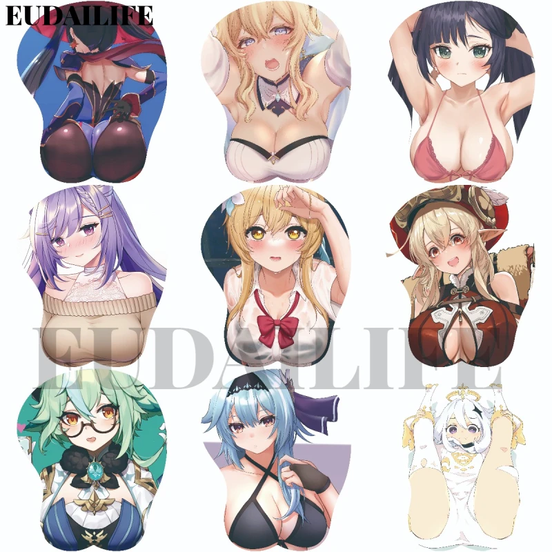 Mona Klee Eula Keqing Ganyu Genshin Impact 3D Hand Wrist Rest Mouse Pad Mousepad Silicone Oppai Soft Mouse Mat Office Work Otaku