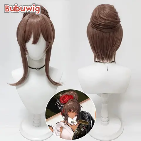 Bubuwig 합성 헤어 누아르 코스프레 가발, 빵과 니케, 짧은 스트레이트 다크 브라운 코스프레 가발, 내열성
