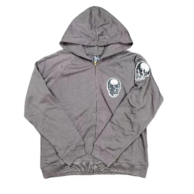 

Japan Style Lmyer Number Nine Skeleton Printed Water Washed Damaged Coat Loose Casual Hoodie Long Sleeve for Men