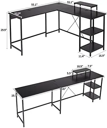 -L-förmiger Computer tisch, moderne Eck computer tische mit CPU-Ständer, l-förmiger Spieltisch mit Regalen, Arbeits schreibtisch (syk