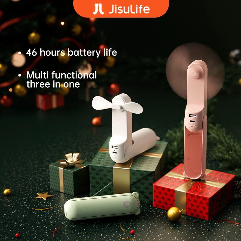 JISULIFE ventilador portátil Mini ventilador de mano USB 4500mAh recarga de mano pequeño ventilador de bolsillo 3 en 1 con función de linterna de