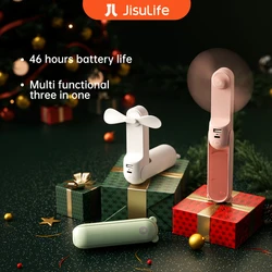 JISULIFE Portable Fan Mini Handheld Fan USB 4500mAh Recharge Hand Held Small 3 in1 Pocket Fan with Power Bank Flashlight Feature