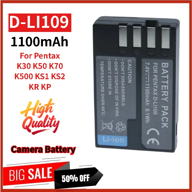 

High Quality D-LI109 Camera Battery 7.4V 1100mAh for Pentax K500 KS1 KS2 KR KP K30 K50 K70 Brand New Replacement Battery