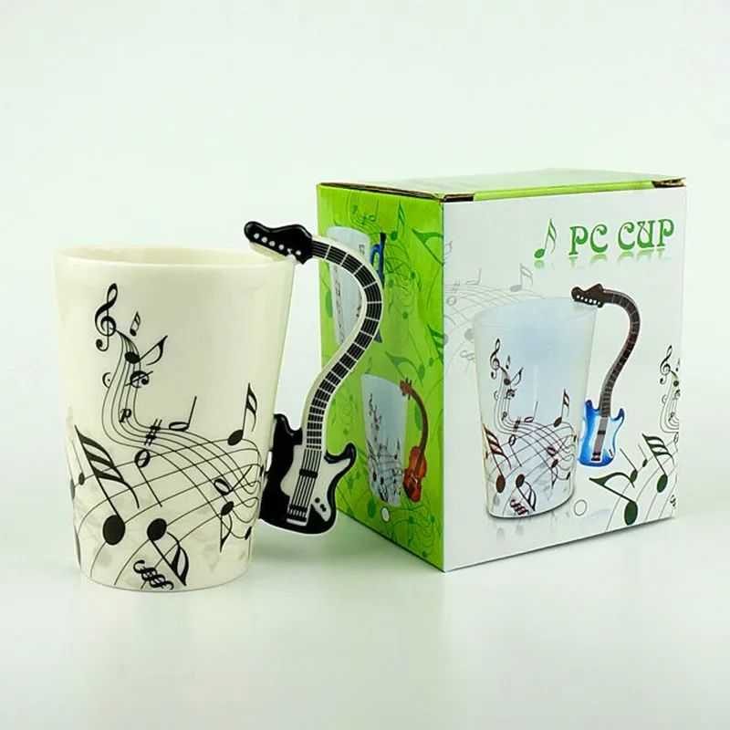 240ml Creative Music Ceramic Mug Guitar Violin Style Cute Coffee Tea Milk Stave Mugs and Cups with Handle Novelty Gifts