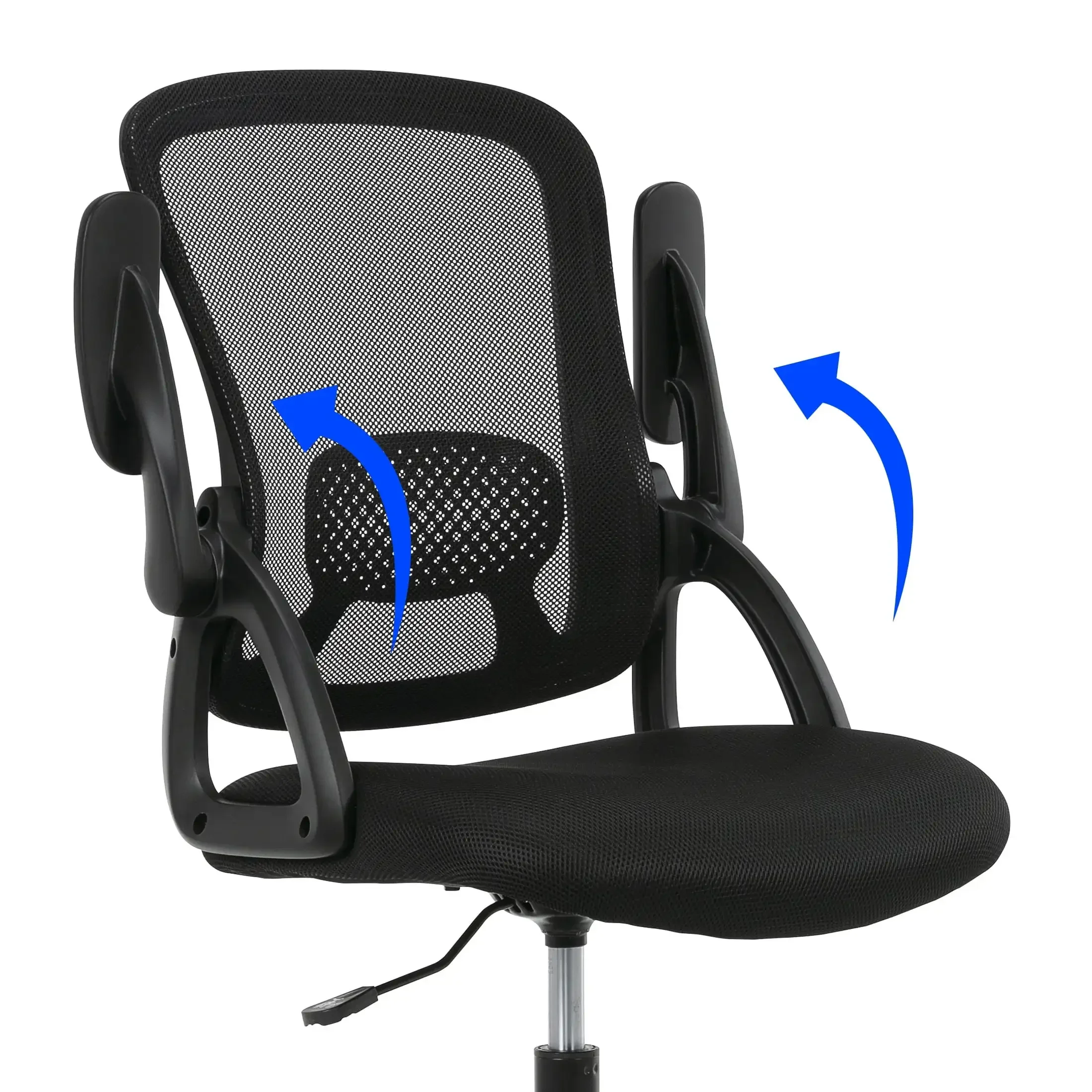 Ergonomic Mesh Back Task Office Chair with Flip-up Arms, Black Fabric, 275 lb