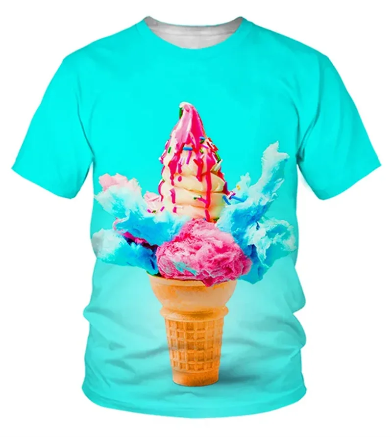 Colorful Ice Cream Graphics T Shirt Summer Fashion Causal Short Sleeve O Neck Funny 3D Printed T-shirt Mens Loose Casual Tees