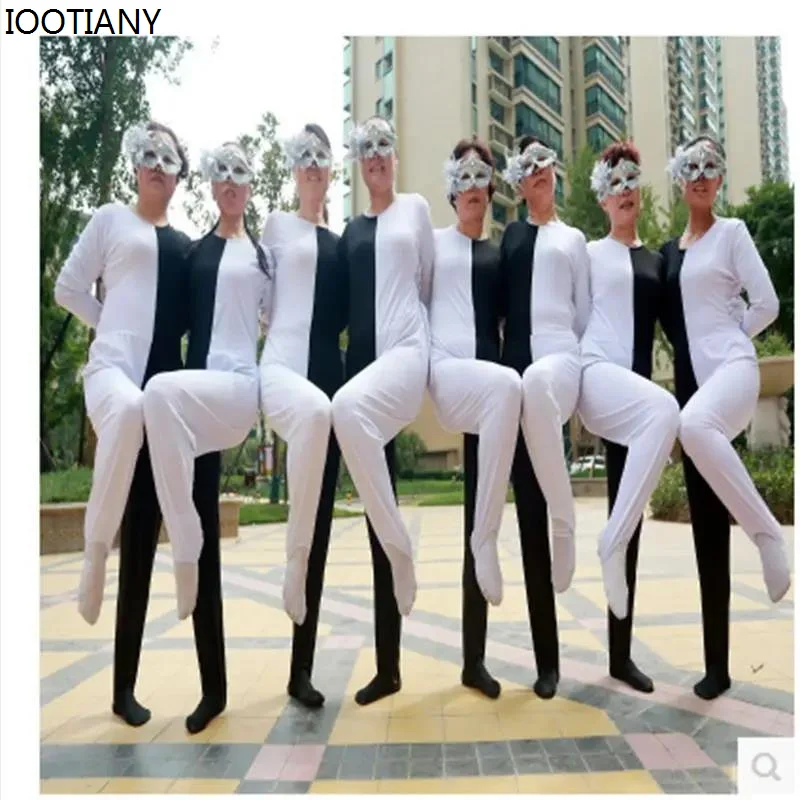 Funny Dancing Outfit Adult / Child Black / White Leg Dance Costumes Visual Illusion Russian Dance Siamese Dance Siamese Clothing