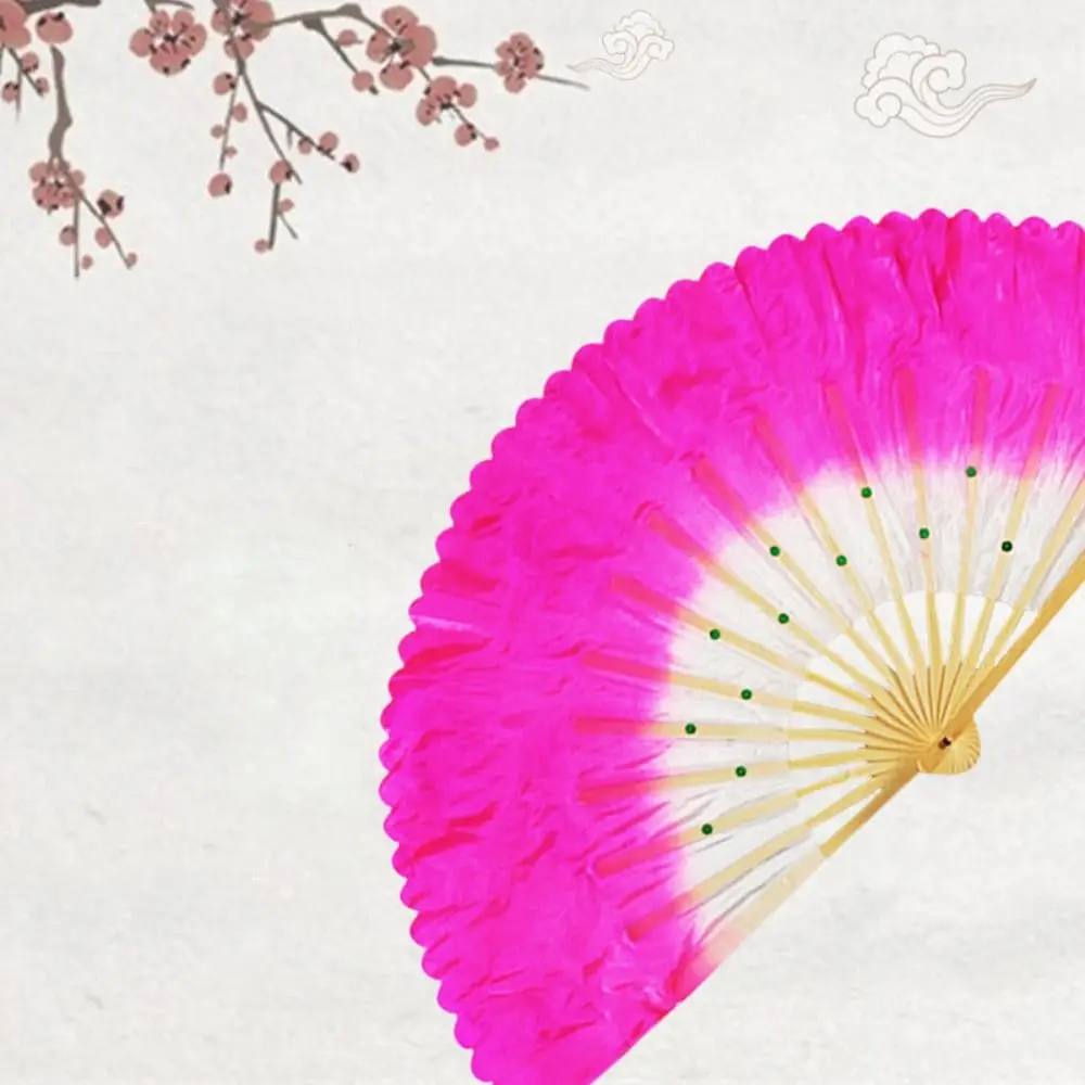 Hot Sell Long Imitation Belly Dancing Fan 26cm Long Silk Fans Peacock Silk Fans Dance Bamboo Fans