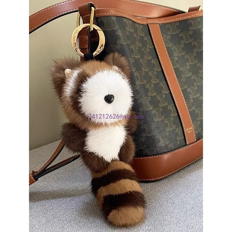 decoration exquisite small car key doll Backpack pendant doll cute mink fur little raccoon packaging