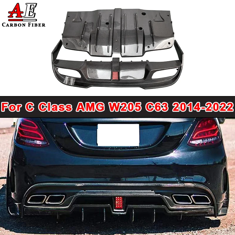 

For Mercedes Benz C Class AMG W205 C43 C63 C200 C220 C260L Carbon Fiber Rear Bumper Lip Diffuser Exhaust Tips Spoiler Splitter