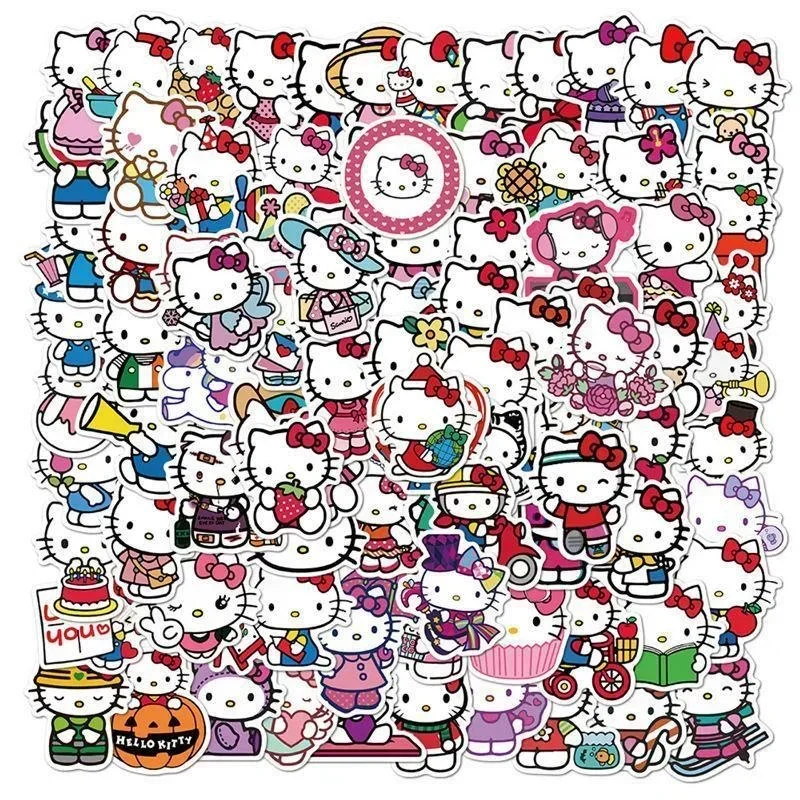 50Pcs Sanrio Hello Kitty Kuromi Melody Cinnamoroll Sticker Kawaii Laptop Skin DIY Diary Stationery Stickers Kids Toys Gifts New