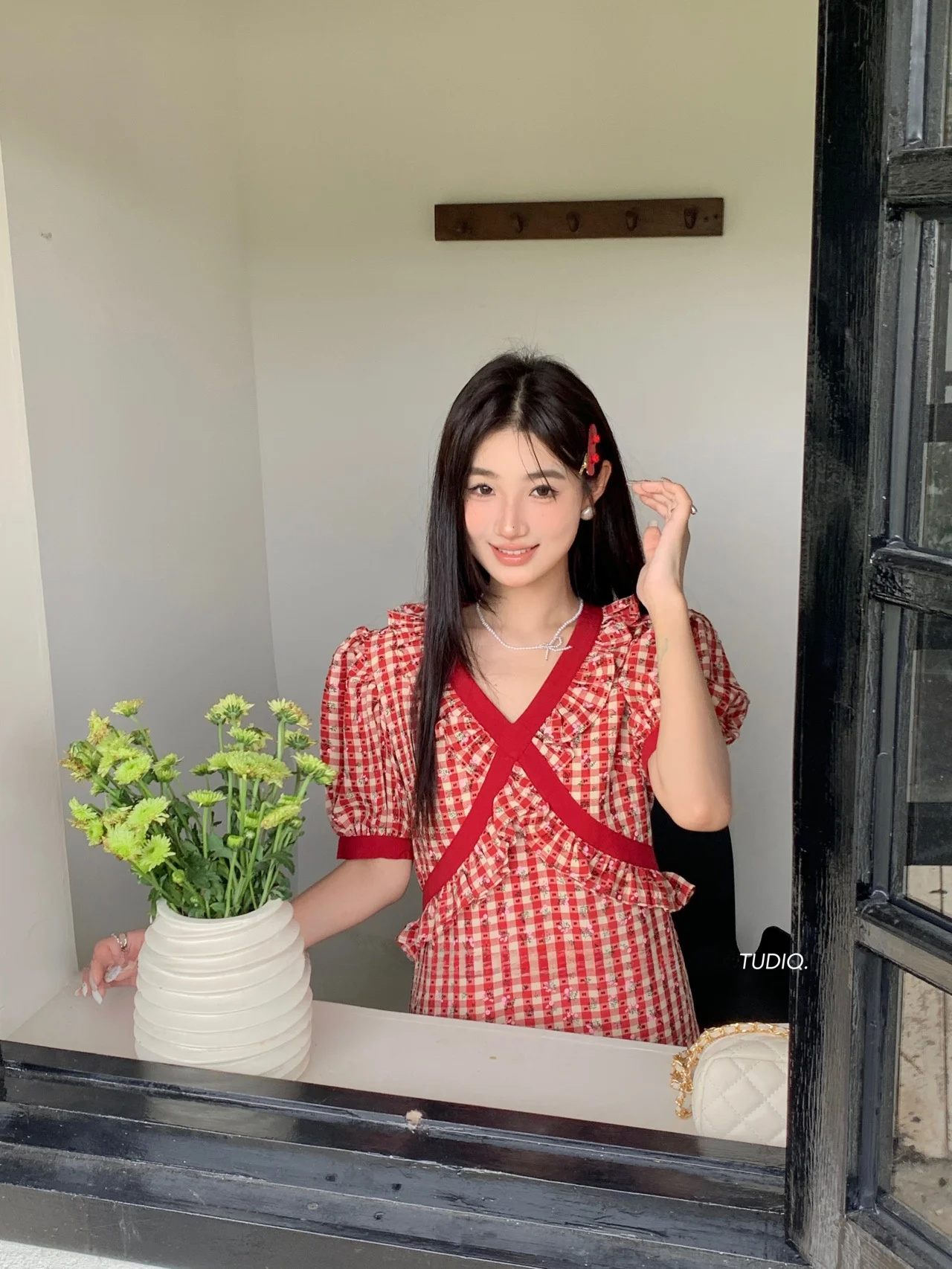 

Новая летняя повседневная свободная миди-юбка А-силуэта с V-образным вырезом в красную клетку для молодых женщин, оранжевая, Danon Skirt