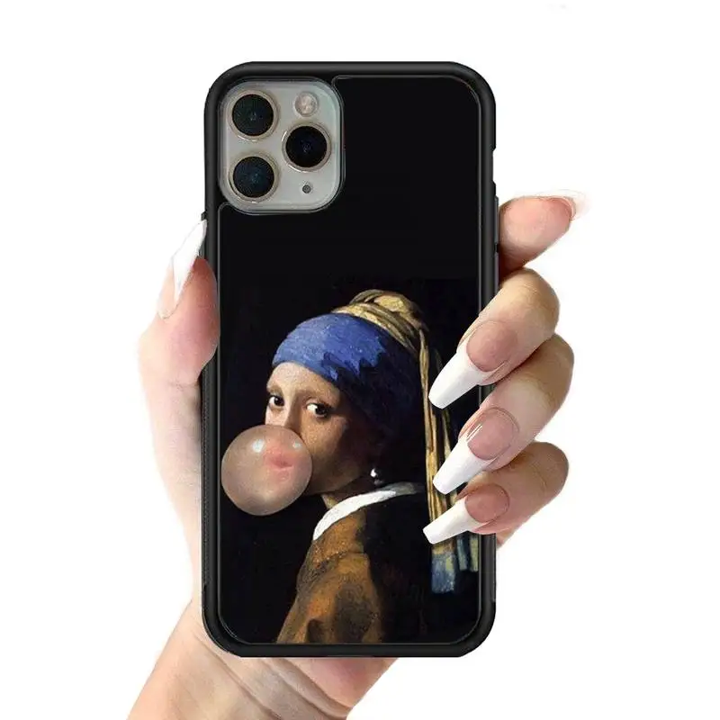 FHNBLJ Girl With A Pearl Earring Phone Case Silicone PC+TPU Case for iPhone 11 12 13 Pro Max 8 7 6 Plus X SE XR Hard Fundas