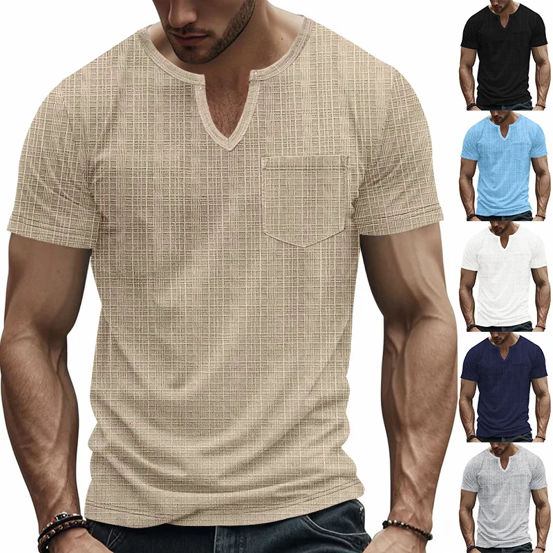 

2025 cross-border men's American summer men's loose breathable casual V-neck quick-drying short-sleeved T-shirt