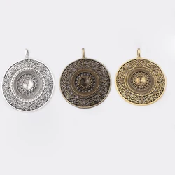 3Pcs Large Filigree Round Boho Medallion Charms Pendant 11mm Blank Base 8mm Hole For DIY Necklace Jewelry Making Supplies