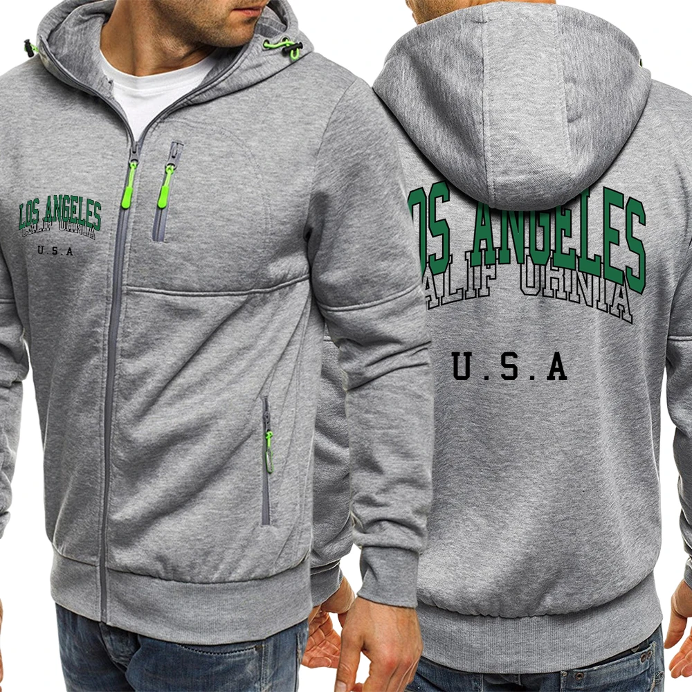 

Famous California City In Usa Print Zipper Jacket Men Retro Fleece Hoodies Fashion Casual Clothing Mans Autumn Loose Pocket Coat