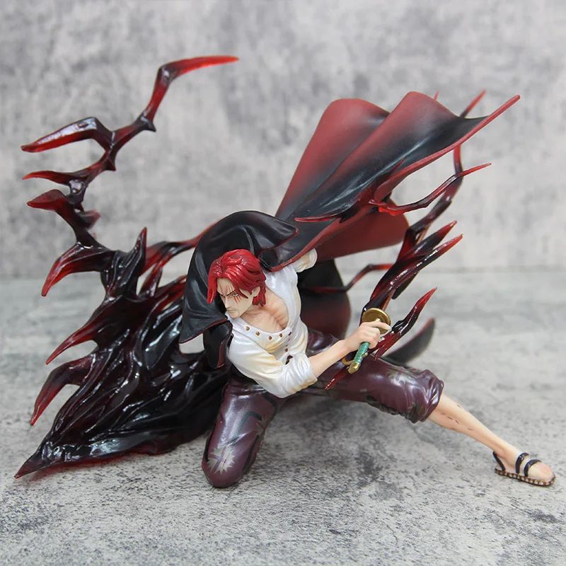 

32Cm bandai color box ONE PIECE IU red hair figure Four Emperors Shanks domineering squatting special effects scene model figure