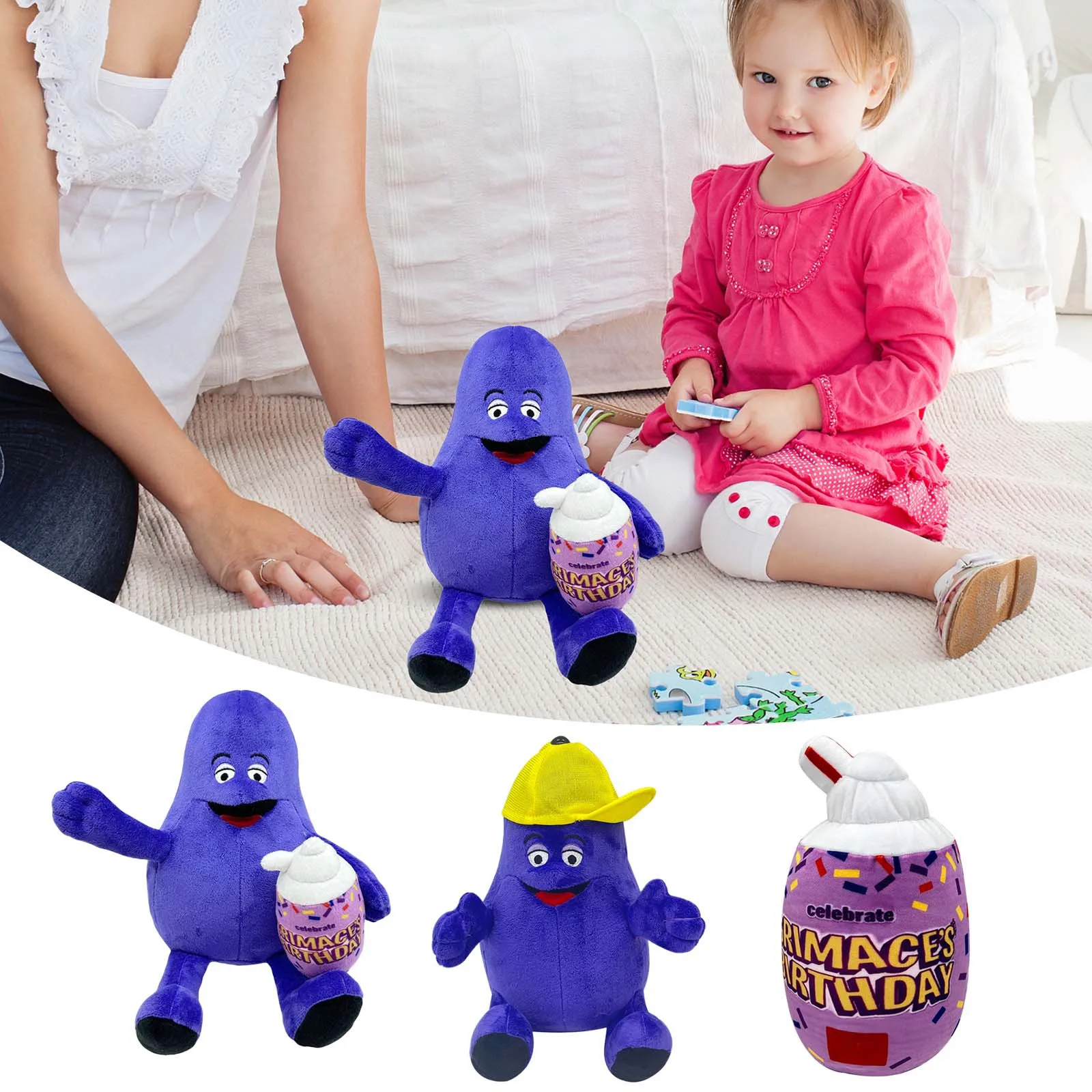 

2pcs Grimace Shake Yellow Hat Plush Doll Soft Stuffed Animals Plushie Toy Cute Cartoon Doll Room Decor For Kids Brithday Gifts