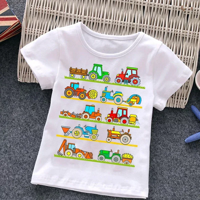 Children\'s T-Shirts many cartoon cars Tops Boys Girls Cartoon utility vehicle Summer Short Sleeve Clothes Kids Shirt 4-14 Years