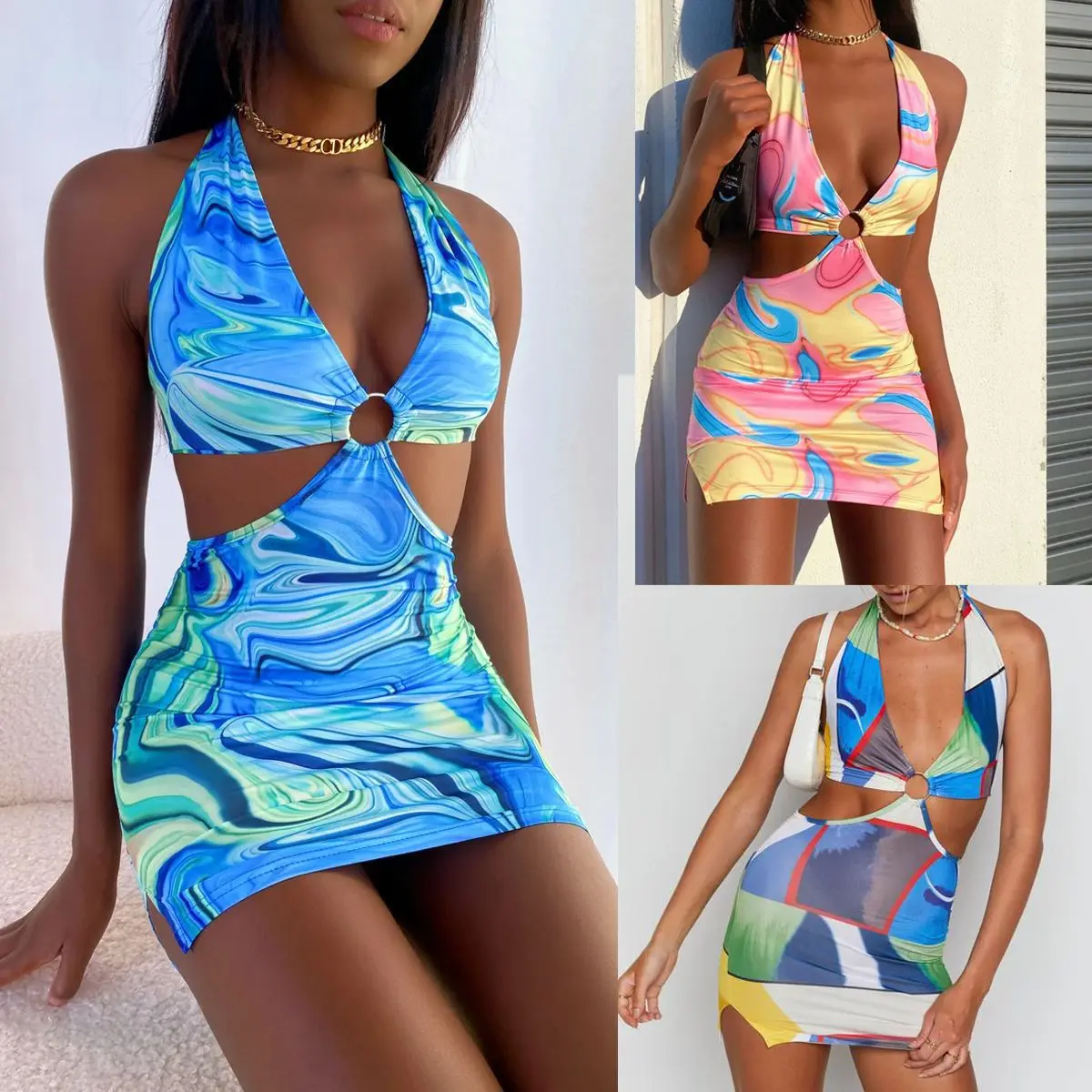 

Digital Print Bodysuit Dress Tight Fit Summer New Style Women's plus Size Dress England Style PVC Fabric Polyester Fiber