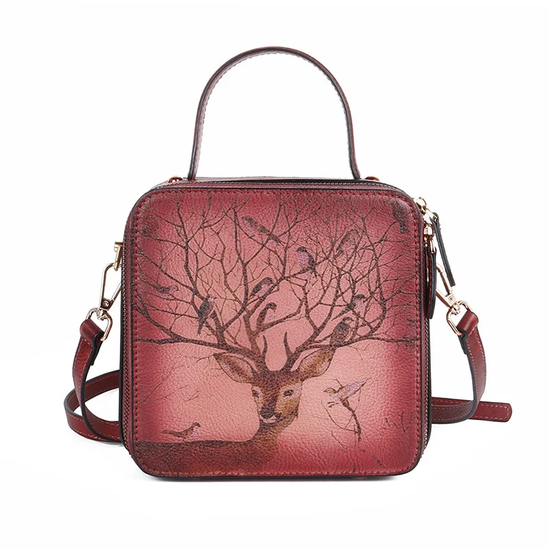 Natural Skin Women Bag Flap Deer Pattern Crossbody Handbag Female High Quality Messenger Shoulder Genuine Leather Tote Bags