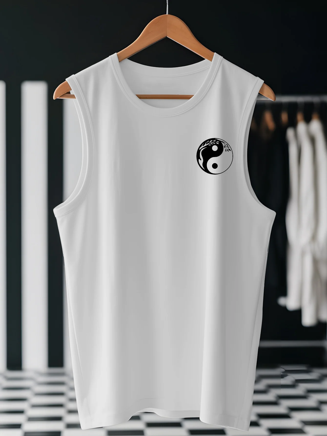 

Мужская спортивная футболка Tai Chi с принтом на левой груди. Свободная, летняя, повседневная, удобная футболка без рукавов.