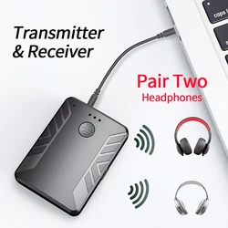 1PCS 2 In 1 Bluetooth 5.0 Adapter Receiver Transmitter For Headphones Connect Two Bluetooth Headsets Stereo Audio 3.5mm AUX T19
