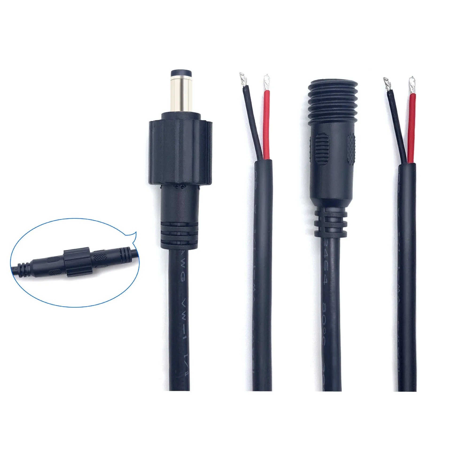 DC 5.5 X 2.1mm IP68 Waterproof 18AWG 7A Male and Female Connector Plug 2 Pin Power Supply Adapter Wires 1 Pair