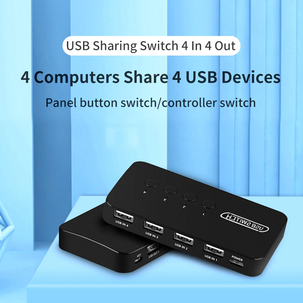 KVM Switch USB Switch Shared Controller Hub Adapter USB2.0 4 Inputs 4 Outputs For Laptop Computer Printer Keyboard Mouse Monitor