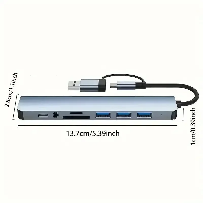 B-M USB C Hub USB Splitter 8 em 1 Estação de acoplamento com 4 portas USB 1 porta USBC TF/letor de cartão SD Áudio