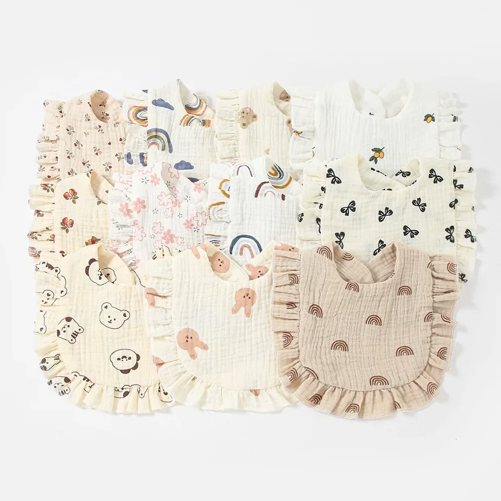 Gauze Bib for Boys Girls Pure Cotton Candy Colored Comfortable Saliva Bib Baby Solid Colored Lace Saliva Towel Baby Products