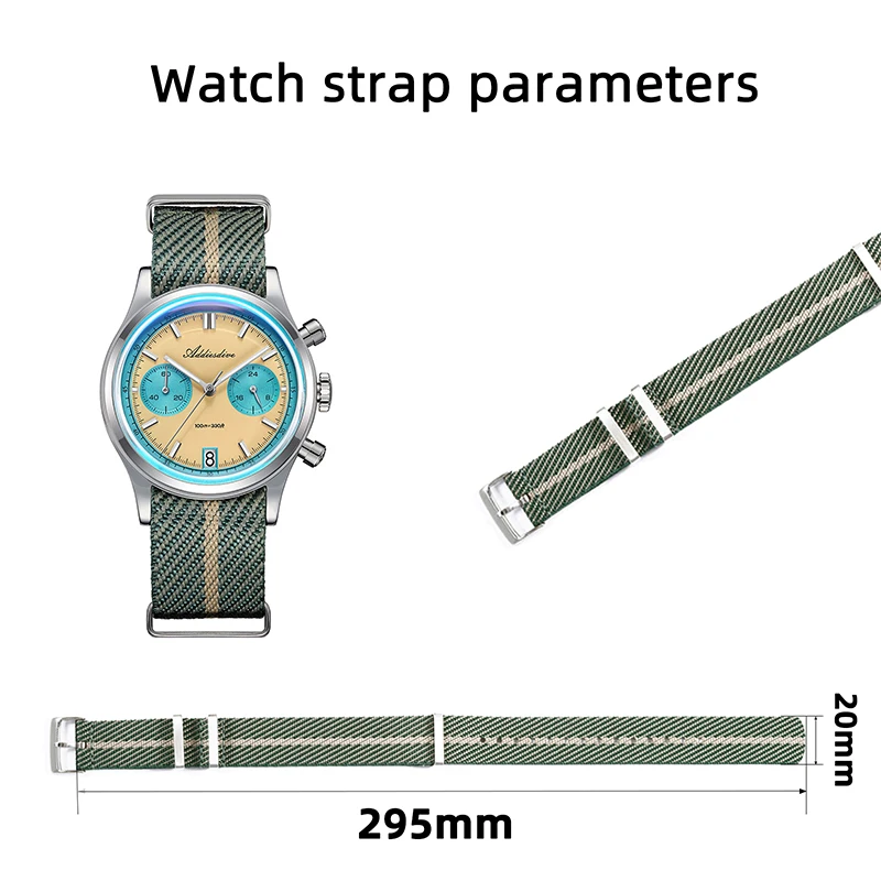 

ADDIESDIVE AD2095 Ремешок для аксессуаров для часов 20 мм Водонепроницаемый нейлоновый универсальный ремешок для часов