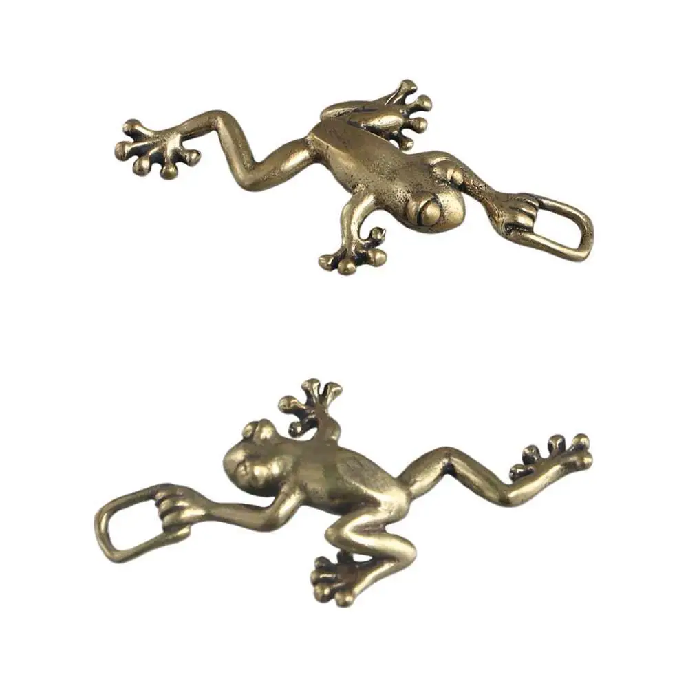 Retro Small Leaping Frog Statue Solid Brass Frog Miniatures Figurines Handicrafts Animal Tea Pet Car Keychain