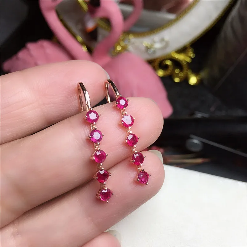 MeiBaPJ Myanmar Natural Ruby Drop Earrings Real 925 Sterling Silver Red Stone Earrings Fine Charm Jewelry for Women