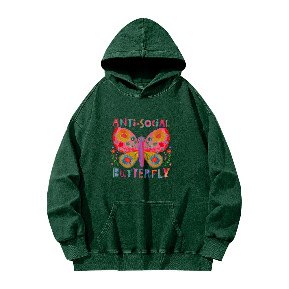 Neutral Style Hooded Sweater Color Smudge Butterfly Graphic Printing High Quality Pure Cotton Fabric New Hoodie Sweatshirt