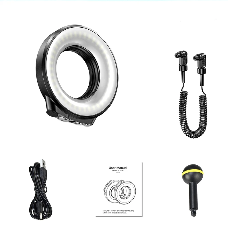 Photography Waterproof Ring Light Direct Broadcasting Room Background RGB Light 1200LM Ring Diving Fill Light Black