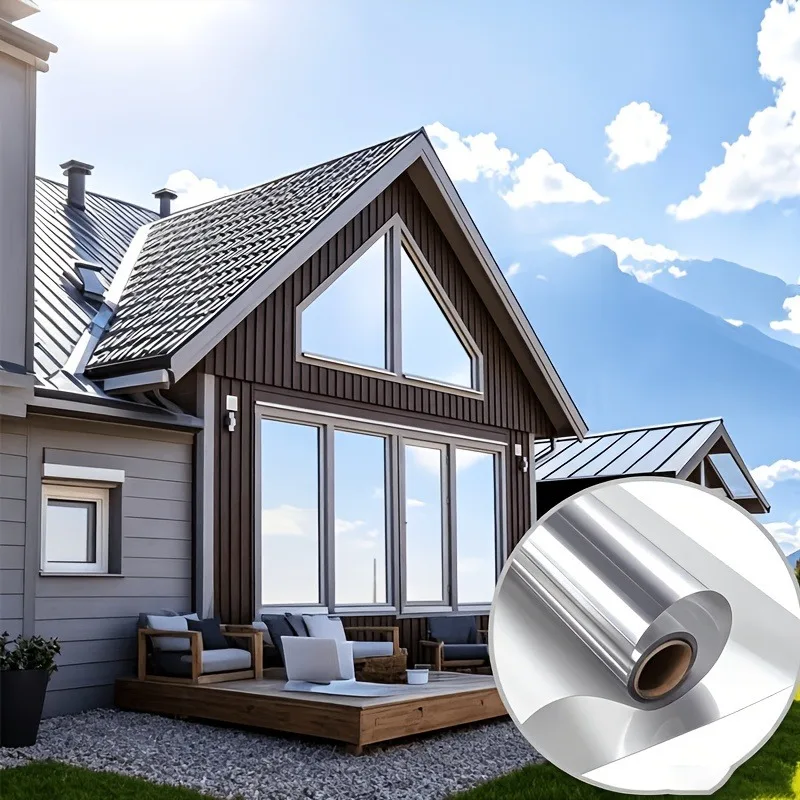 1 Sheet One Way Mirror Privacy Window Film Sun Block Heat Control Anti Glare Static Cling Removable for Home Office Glass