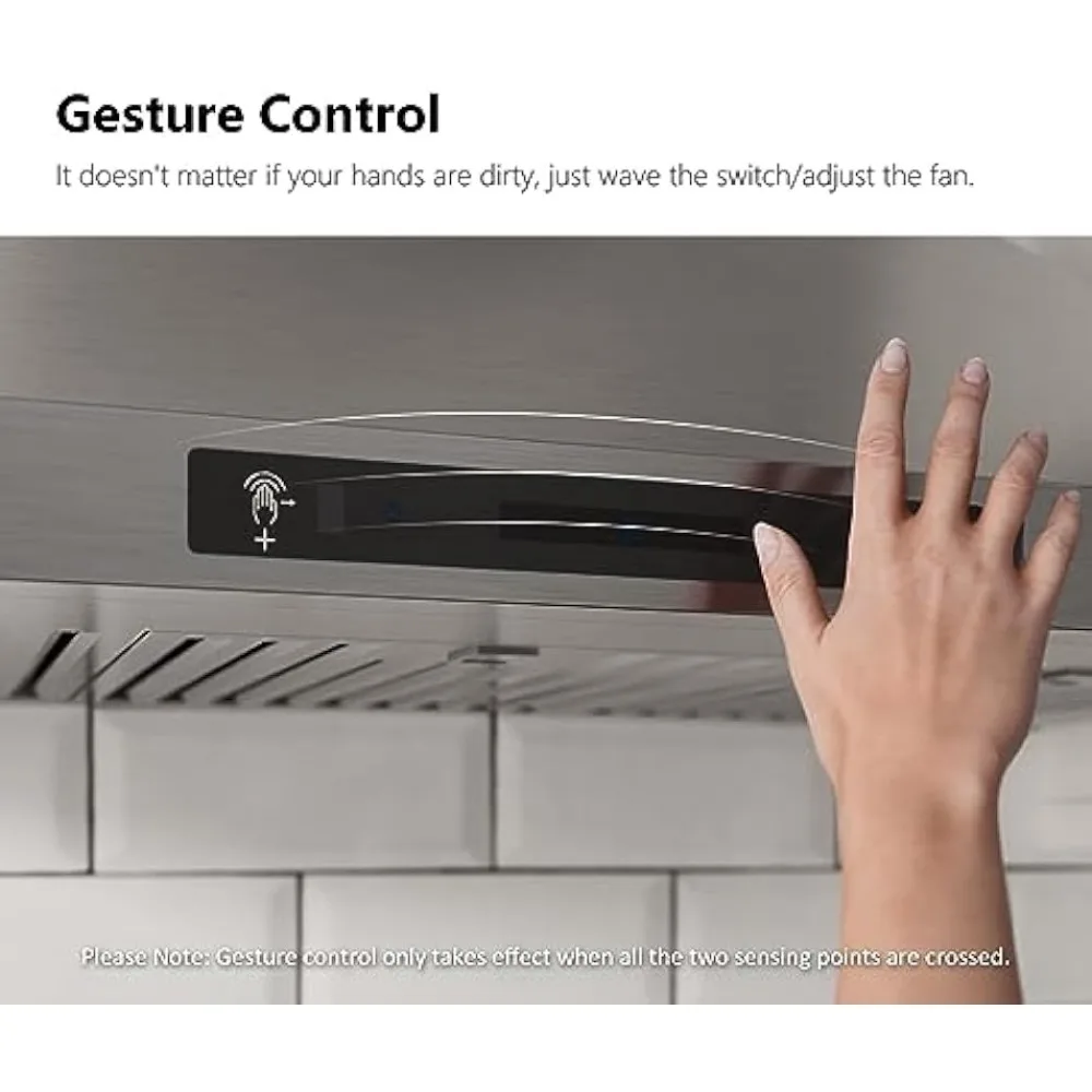 Wall Mount Range Hood 900 CFM Ducted, Kitchen Chimney Vent Stainless Steel with Gesture Sensing & Touch Control Switch Panel