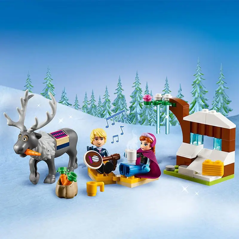 Princess Elsa Anna Skiing Sledge Building Blocks Girls Series Frozen Reindeer Sleigh Children Brainstorm Assembled Toys