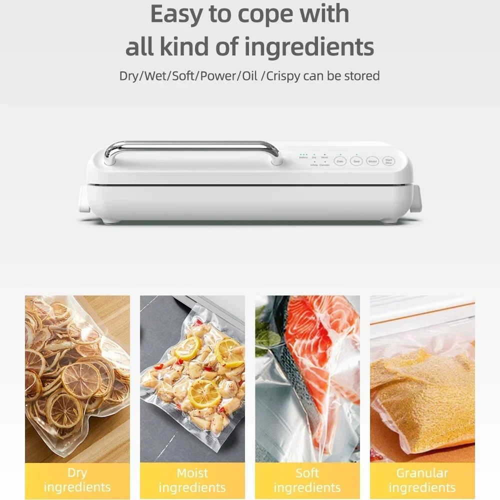 Automatic Multifunctional Wireless Vacuum Food Sealer Portable Rechargeable Printing Date Vacuum Sealer with Air Inflation