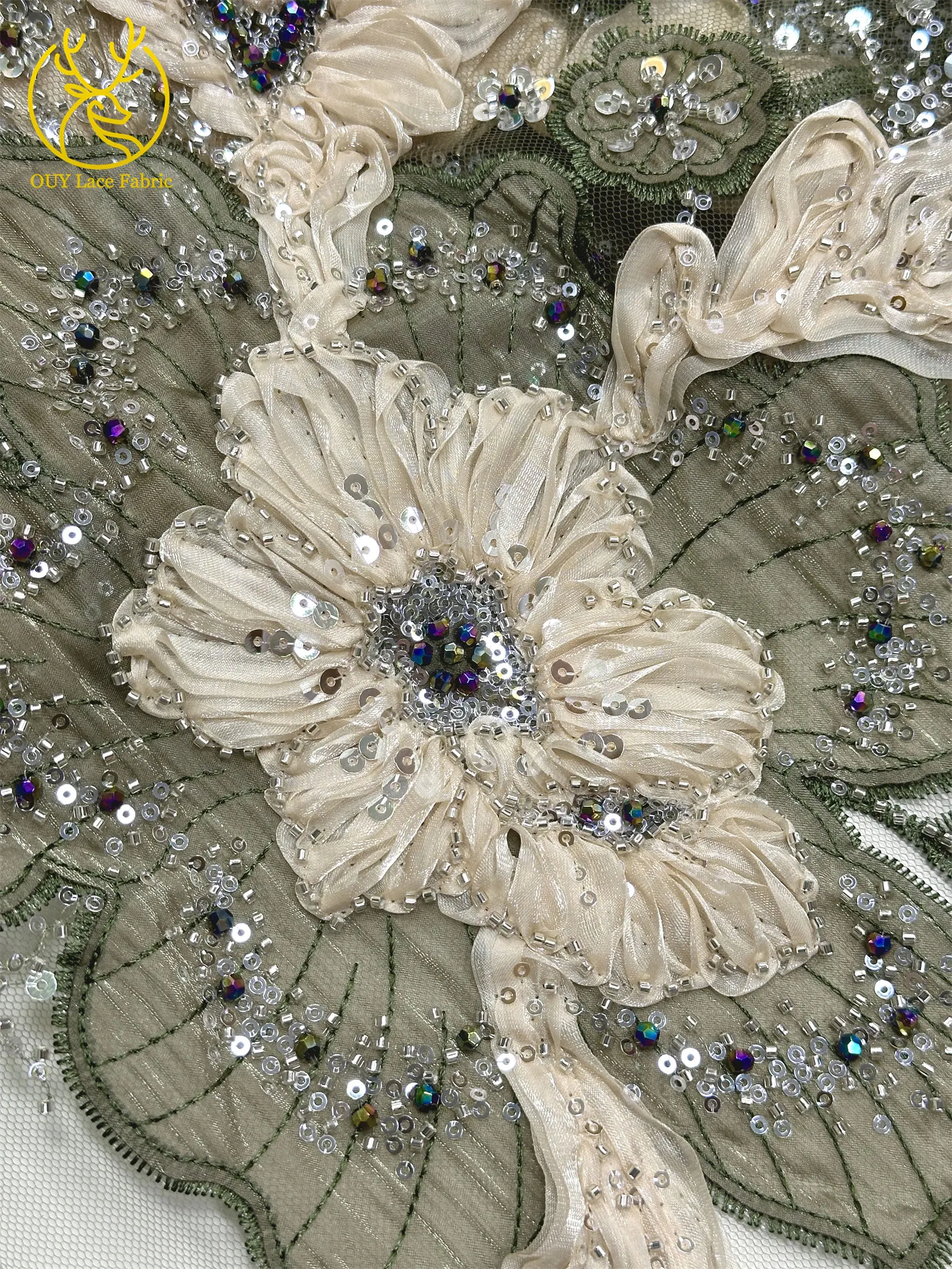 3D Handgefertigter Stickerei-Tüll-Spitzenstoff 2026 Afrikanischer Pailletten-Perlen-Spitzenstoff Nigerianischer Brautkleid-Spitzenstoff DIY Nähstoff – Detail 21