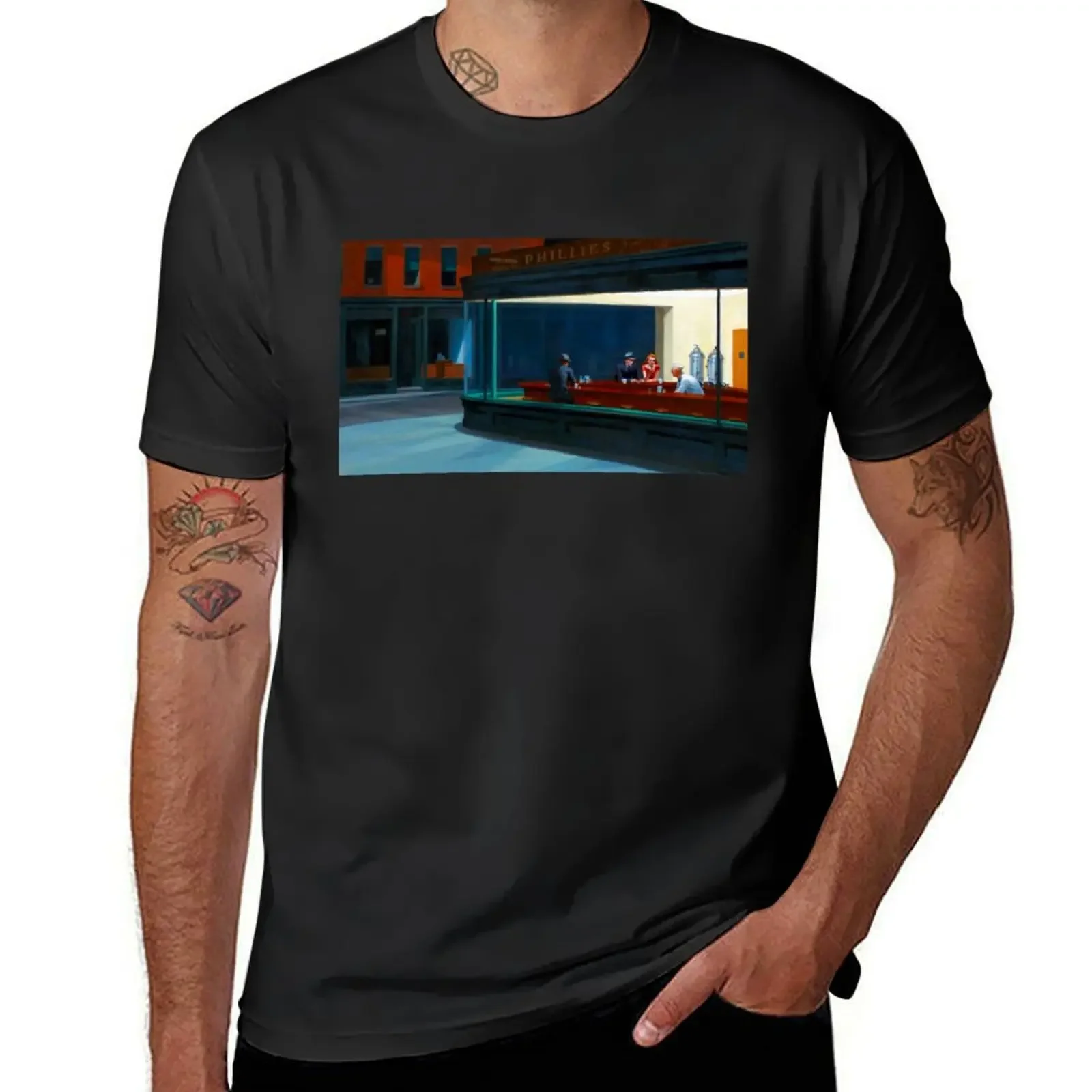 Nighthawks by Edward Hopper (1942) T-Shirt for a boy custom t shirt sublime mens tall t shirts