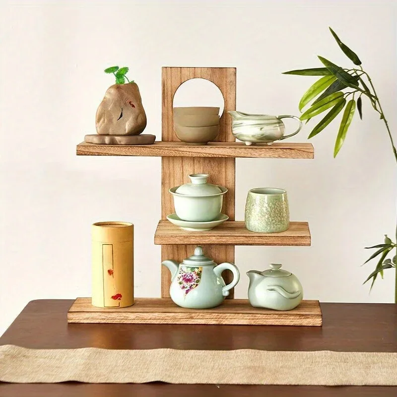 Desktop antique rack, solid wood Chinese tea set, tea rack, tea pot rack, Duobao Pavilion display rack, tea cup display rack