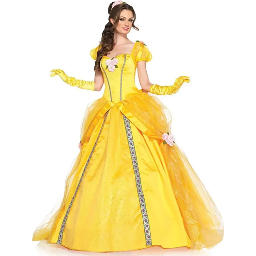 

Adult Yellow Beauty And The Beast Princess Belle Costume Halloween Costume Belle Princess Dress Masquerade Carnival Suit