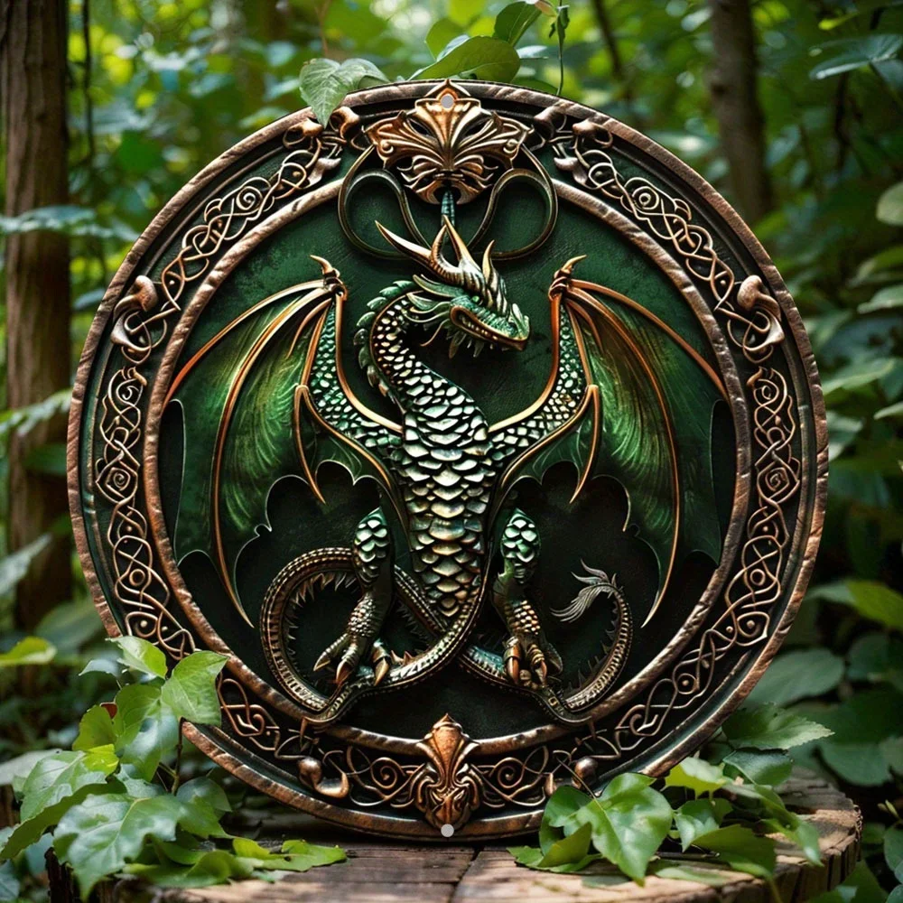 Vintage Dragon Round Aluminum Sign, 2D Flat Print, Perfect Sculpture Wall Decoration and Gift Idea, Father's Day Gift