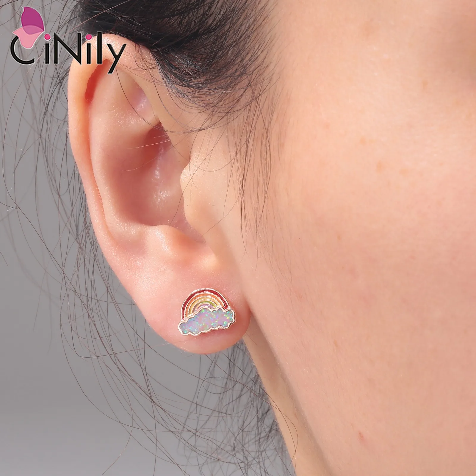 Серьги-гвоздики CiNily с белым/розовым опалом для женщин, милые серьги в форме облака и радуги, украшения с покрытием из розового золота/серебра, подарки, серьги Datiny