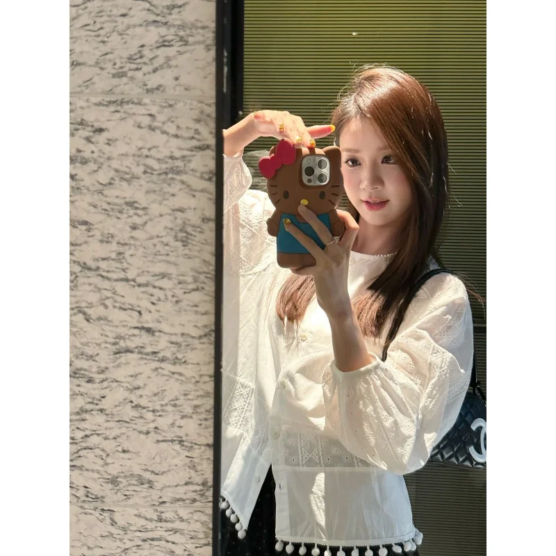 

Женская блузка Ele Sle с бахромой и бусинами, свободного кроя, с длинными рукавами, из хлопка и полиэстера, осенне-зимняя коллекция CX2025073