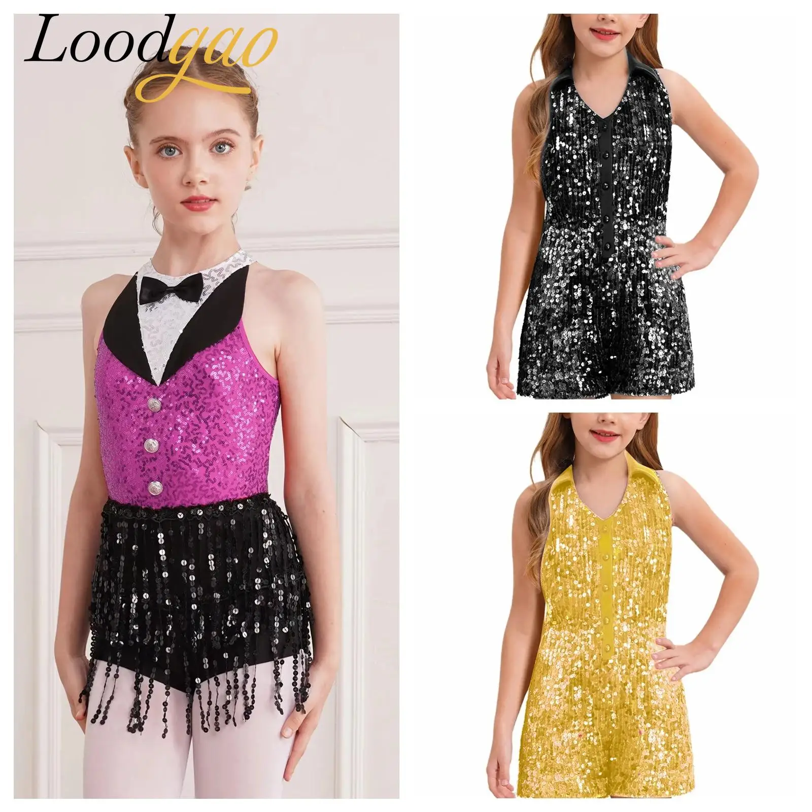 

Girls Jazz Dance Performance Fringed Leotard Latin Dance Costume Kids Children Sequins Chacha Tango Dancewear Tassels Bodysuits