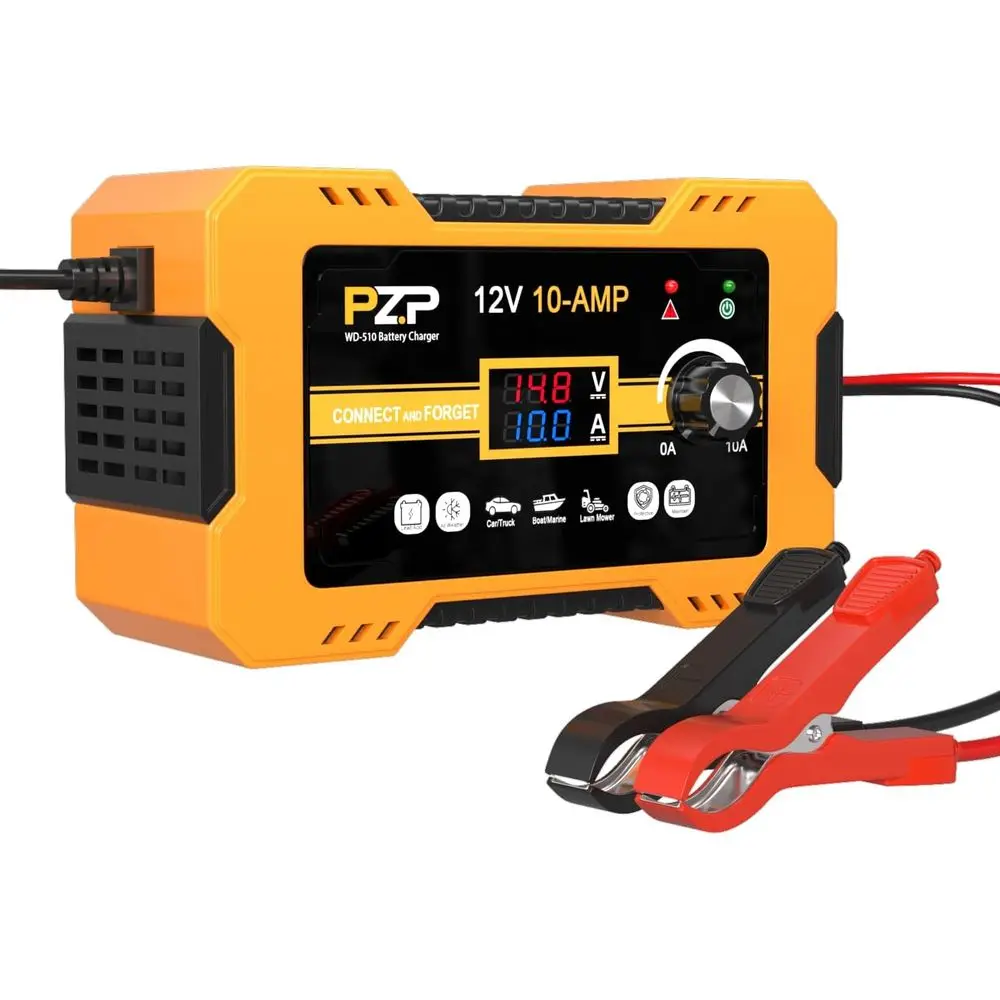 

Автоматическое зарядное устройство для автомобильного аккумулятора 12 В, произвольное регулируемое интеллектуальное зарядное устройство 0–10 А, автоматический десульфатор с ремонтом аккумулятора, Batt